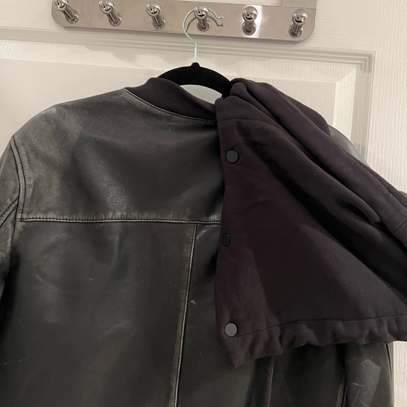 All Saints 100% Sheep’s Leather Bomber w/ Detachable Hood - Picture 5 of 8